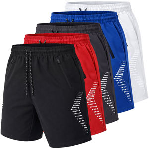 Shorts de sport décontractés pour hommes, taille mi-haute élastique, 100 % polyester, toile, poches zippées (tailles S à 2XL), séchage rapide - Product Image 5