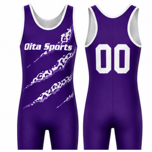 Combinaison de lutte sublimée pour homme, violet et blanc, en polyester léger, vêtements de sport de lutte, uniforme athlétique, compétition, entraînement - Product Image 1