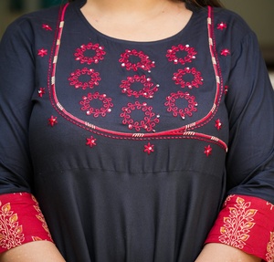 Women's Plus Size Rayon Angrakha Kurta Black SOLID <b>Sequin</b> Work Mandarin Collar Three Quarter Sleeves Comfortable Wear - Product Image 5