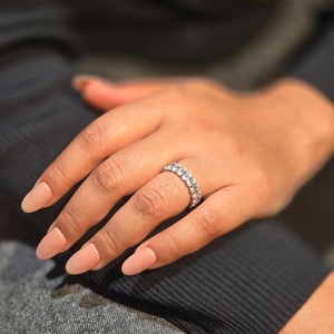 IGI Certified 925 Sterling <b>Silver</b> Oval Cut VVS Moissanite Eternity Band <b>Ring</b> for Unisex Women <b>Men</b> Gift Wedding Engagement Luxury - Product Image 4