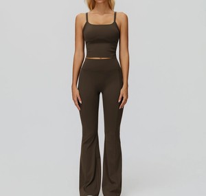 Custom Wholesale High-Waisted Ankle-Length <b>Flared</b> Leg Yoga <b>Leggings</b> Spandex/Nylon Tummy Control Scrunch Butt Eco-Friendly - Product Image 5