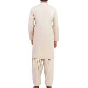 Shalwar Kameez Beige Arena, Lino de Algodón Natural, Textura Suave, Estilo Atemporal, Shalwar Kameez Pakistaní para Hombre - Product Image 2