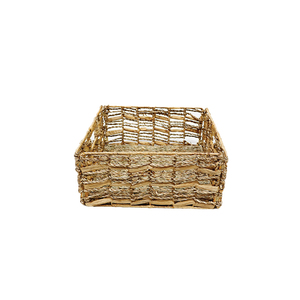 Cesta de Almacenamiento Cúbica Hecha a Mano, Tejida con Jacinto de Agua Natural y Mezcla de Pasto Marino, con Asas Integradas - Product Image 4
