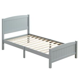 Letto in Legno Grigio Curvo con Design a Strisce Verticali a Strato Singolo, Testiera e Pediera Coordinate - Product Image 4