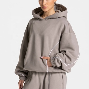 Sudadera con capucha oversize de algodón y felpa para mujer, unisex, estilo casual, holgada, con ribetes, tipo boyfriend, de fábrica. - Product Image 5