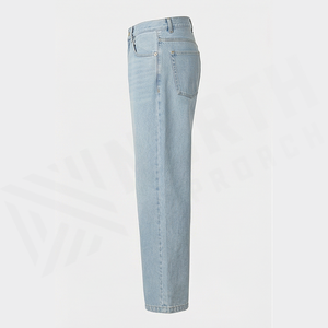 Jean en denim coupe droite délavé clair pour homme, taille mi-haute, coupe classique, en coton, style décontracté, pantalon de printemps - Product Image 1