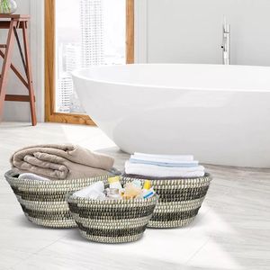 Set of 3 Natural Canes <b>Woven</b> <b>Baskets</b> with Hollowed Handles Stackable Storage Bins 1PC Bin - Product Image 1