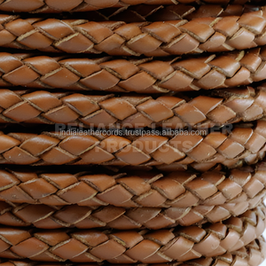 5mm Brown Shine Large Volume Genuine <b>Braided</b> Leather <b>Cord</b> Round Factory Direct Wholesale Jewelry Craft Material - Product Image 2