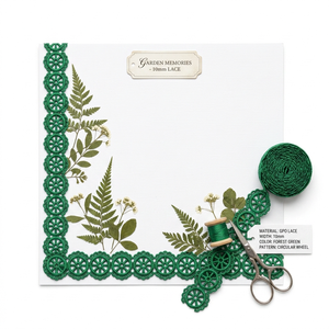 Dentelle Guipure Florale Traditionnelle de Luxe Verte 10mm, Écologique, Personnalisable, OEM Disponible, Emballage de 20 Mètres, Nœuds pour Cheveux Enfants - Product Image 5