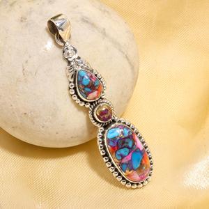 Colgante para Mujer de Plata de Ley 925 con Gema de Turquesa y Ostra Espinosa Rosa Natural, Joyería Bohemia Hecha a Mano, Regalo de Cumpleaños de Diciembre - Product Image 2