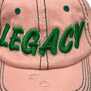 Pink and Green Distressed Baseball <b>Cap</b> with Green Embroidered Letter Design Adjustable Vintage Casual Outdoor Fashion Unisex <b>Hat</b> - Product Image 4