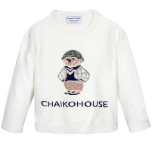 Chandail à col en O pour enfants, manches longues, motif ours, vêtement entier, tricoté, 100% coton, prêt à expédier, hiver, garçons et filles, unisexe - Product Image 1