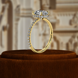 Anillo de compromiso ovalado de 1 quilate, anillo de aniversario certificado por IGI, anillo nupcial de oro blanco de 14 quilates con halo oculto, anillo de regalo de boda con engaste pavé - Product Image 4