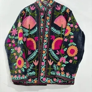 Velvet Suzani Embroidered Jacket Handmade Boho Chic Ethnic <b>Coat</b> Vintage Style Outerwear Wholesale Price - Product Image 2