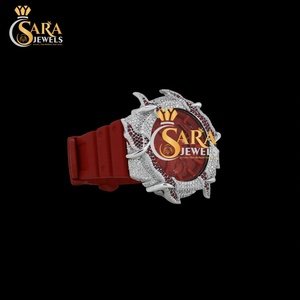 นาฬิกาเพชรลดราคาพิเศษ VVS มอยส์ซาไนต์ ประดับเพชรเต็มเรือน สายยางสีแดง ตัวเรือนสแตนเลสสตีล ของขวัญสุดหรูจากอินเดีย - Product Image 2