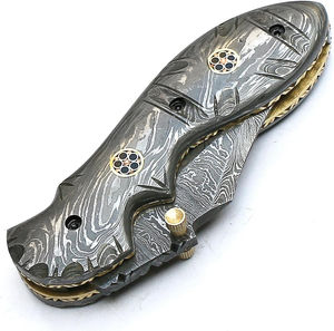 Couteau pliant en acier Damas personnalisable avec manche décoratif, couteau à double lame fait main pour le camping en plein air - Product Image 6