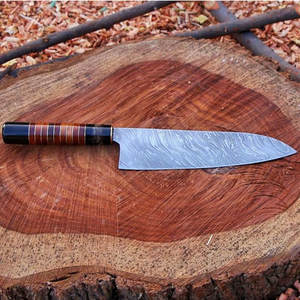 Cuchillo de chef de acero de Damasco de lujo, hecho a mano, herramienta de cocina premium, diseño elegante para chefs profesionales de restaurantes. - Product Image 5