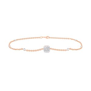 Pulsera de Oro Rosa con Diamantes, Corte Redondo y Baguette, Engaste en Bisel, Cadena de Eslabones, Joyería Clásica para Uso Diario de Mujer - Product Image 1