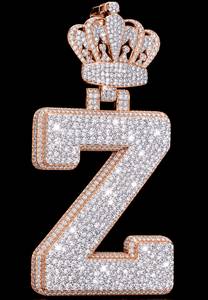 Colgante de Letra Personalizado con Moissanita Helada, Plata 925 Bañada en Oro, Charm Inicial de Corona, Joyería Unisex Estilo Hip Hop para Regalo y Fiesta - Product Image 2
