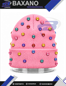 Gorro de Invierno de Punto Rosa con Adornos de Diamantes de Imitación para Mujeres de la Hermandad Gamma Phi Delta, Gorro de Invierno con Bordado de Chenille - Product Image 5