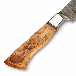 Couteau à découper artisanal en acier Damas de qualité industrielle, fabriqué sur mesure par Ahmad Fabric, manche en bois de 15 cm, lame à pointe tombante, étui en cuir, pour droitier - Product Image 3