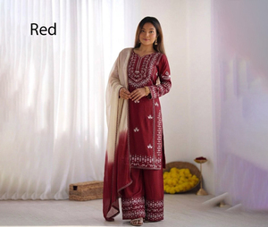 PinkCityBlocks Georgette Hiver Été Rouge Rayonne Coton Salwar Kameez Traditionnel pour Femme Coupe Midi Classique Indien Pakistanais - Product Image 1