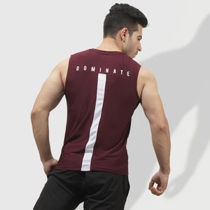 Débardeur sans manches col rond pour homme, rayures marron et blanches, imprimé au dos, séchage rapide, respirant, 100 % coton, tricoté décontracté - Product Image 2