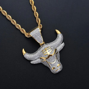Pendentif Tête de Taureau en Or avec Pierres Moissanite, Argent 925 Plaqué Rhodium, Bijoux Hip Hop Unisexe - Product Image 4