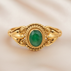 Natural <b>Emerald</b> 925 Sterling <b>Silver</b> Handmade Vintage Boho <b>Ring</b> Oval Cabochon Gemstone Floral Filigree Statement Jewelry for Men - Product Image 1