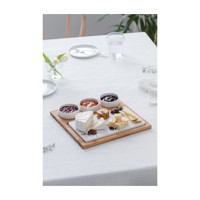 Plateau de service minimaliste en bambou avec planche à découper en marbre et trois bols en céramique - Prêt pour les fêtes, passe au lave-vaisselle