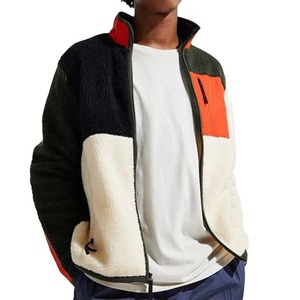 Custom Winter High Quality Long Sleeve Turn-<b>down</b> Collar Outdoor Zipper Patchwork Sherpa Full-Zip Fleece Jacket for Men - Product Image 2