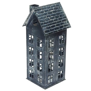 Portavelas de metal estilo casa de pueblo con ventanas detalladas, rústico, para velas votivas - Product Image 5