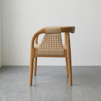 Chaise de salle à manger en teck naturel Japandi, fauteuil rond moderne, chaise de salon pour hôtel, restaurant, café avec dossier en corde tressée