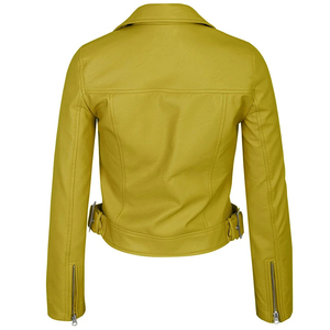 <b>Top</b> Selling yellow Cowhide <b>Leather</b> Jacket For Women's Low MOQ 100%<b>High</b> Quality Custom-Made Design Winter Fashion Jackets - Product Image 2