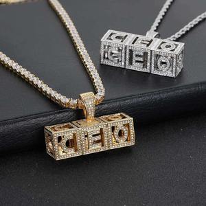 Promotion Colliers Pendentifs Personnalisables en Laiton, Style Hip-Hop, avec Lettres en Cube Creux à Combinaison Libre et Micro-Pavé de Diamants - Product Image 4