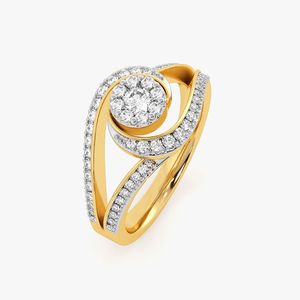 Yellow Gold Round Lab Grown Diamond Swirl Eye Cluster Ring - Product Image 1