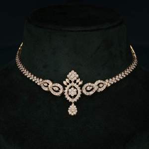 South Indian Style Floral Diamond <b>Necklace</b> 22K Solid Gold Traditional Bridal Jewelry Engagement Luxury Box Chain Choker - Product Image 4