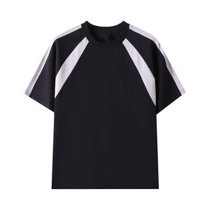 เสื้อยืดแขนราแกลนสีดำสำหรับผู้ชาย แต่งผ้าตาข่ายสีขาว คอกลม ทรงปกติ สวมใส่สบาย ระบายอากาศได้ดี ผลิตจากผ้าถักโพลีเอสเตอร์ 100% - Product Image 1