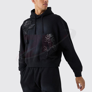 Conjunto Deportivo Informal para Hombre, Sudadera con Capucha Bordada con Flores Negras, Manga Larga, Ropa de Calle para Otoño, 100% Algodón, Corte Regular - Product Image 3