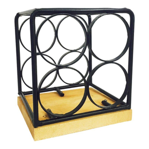 Prime Quality 6 Bottle Countertop Wine Rack Wood & Metal <b>Tabletop</b> Wine Holder Decorative Iron Wine Storage Organizer Stand - Product Image 4