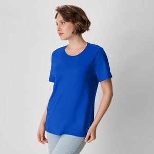 T-shirt à manches courtes pour femme, bleu royal, col rond, couleur unie, style décontracté, 100% coton, jersey respirant, coupe régulière - Product Image 2