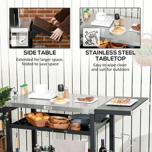 Carrello da Cucina Pieghevole Nero a 3 Ripiani con Ruote per Barbecue e Forno Pizza - Isola da Esterno - Product Image 5