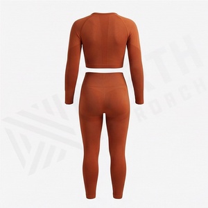 Ensemble de yoga deux pièces sans couture avec soutien-gorge et short, service OEM de logo personnalisé, vêtements de sport pour femmes, tenue de fitness et d'exercice - Product Image 2