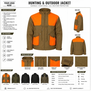 Chaqueta de Caza Personalizada de Tejido Softshell, Alta Visibilidad, Color Naranja, Impermeable, Resistente al Viento, para Invierno, Caza al Aire Libre, OEM, ODM - Product Image 3