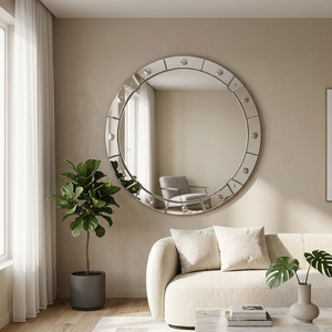 Miroir mural rond moderne avec cadre segmenté et clouté |   Miroir décoratif circulaire de luxe pour la décoration de salon - Product Image 3