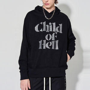 Sudadera con capucha personalizada de algodón pesado de 450 GSM con cremallera, estampado de diamantes de imitación, lavado ácido y efecto vintage desgastado para hombre - Product Image 2