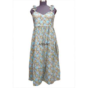 Vestido Maxi Bohemio Estampado Floral de Algodón Ecológico Hecho a Mano en India, Vestidos Étnicos Naturales para Mujer al por Mayor - Product Image 1