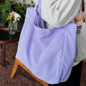 XLarge Capacity Cotton Fabric Shoulder Handbag Grocery Carrier Best Supplier Purple Ribbed <b>Corduroy</b> <b>Tote</b> <b>Bag</b> For Women Shopping - Product Image 1