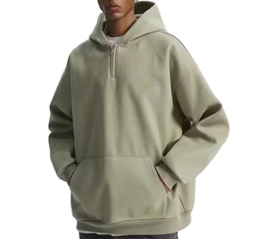 Sweat-shirt en molleton à capuche surdimensionné pour homme, fermeture éclair quart de tour, couleur unie, coupe classique, vêtement d'automne - Product Image 2