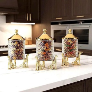 Leopard Design Base Gold Metal Finished Glass Container Luxury Kitchen Storage <b>Jar</b> Can Be Used As A Decorative Centerpiece - Product Image 4
